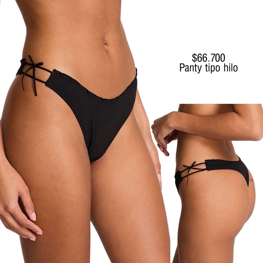 PANTY PINK THONG STRING NEGRO LAZOS LATERALES
