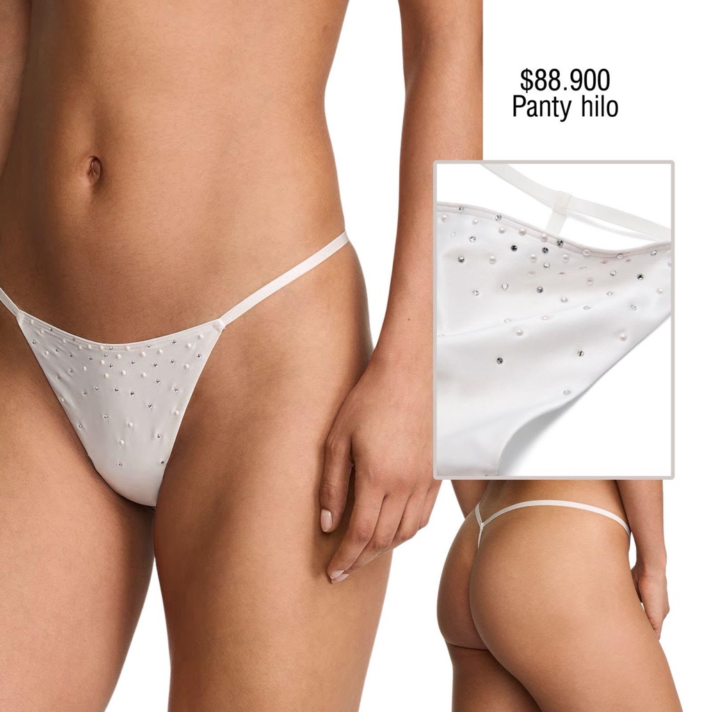 PANTY VS V-STRING BLANCO CON PERLAS