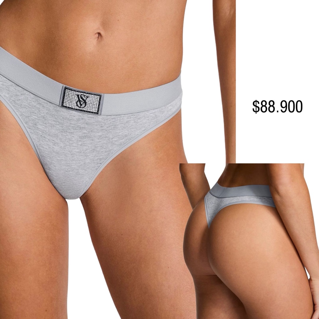 PANTY VS THONG GRIS LOGO SHINE