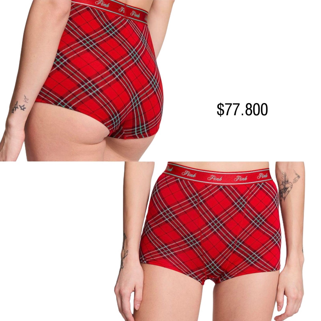 PANTY PINK HIGH-WAIST BOYSHORT ROJO CUADROS