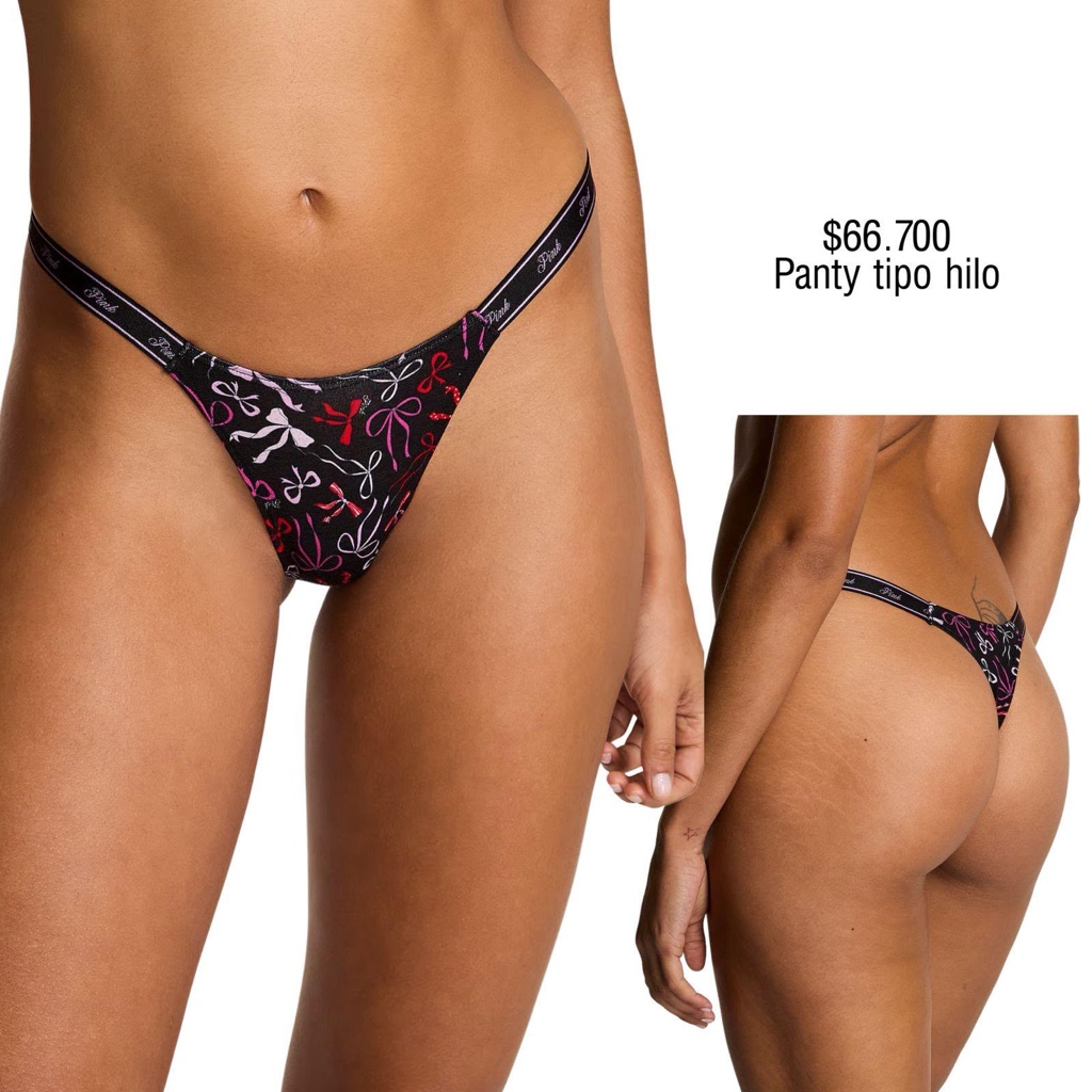 PANTY PINK LOW RISE THONG NEGRO LAZOS