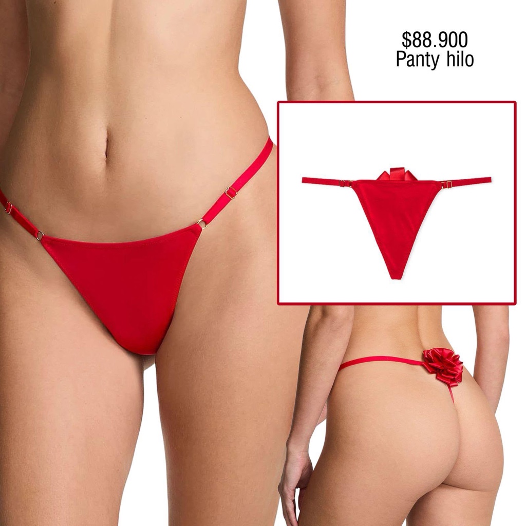 PANTY VS V-STRING ROJO CON MOÑO SATINADO AJUSTABLE