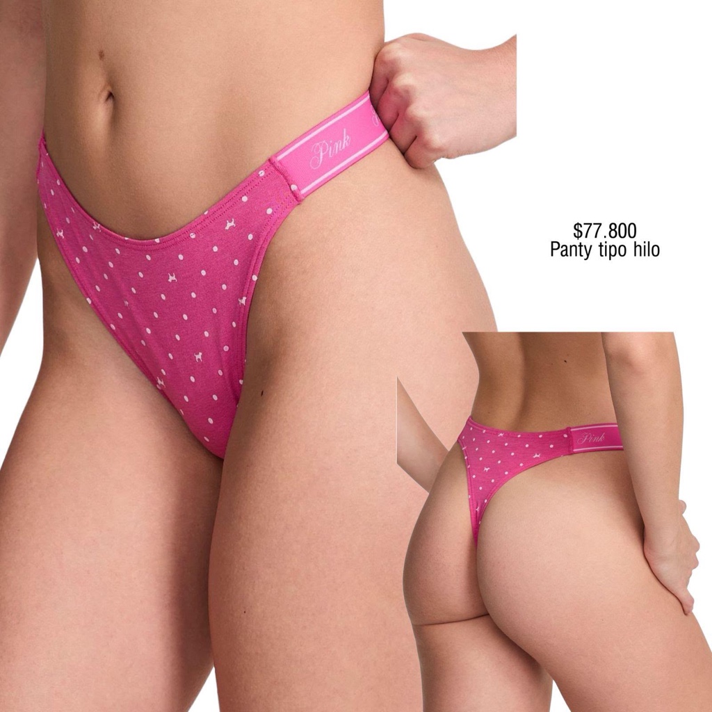 PANTY PINK THONG STRING ROSADO ESTAMPADO LUNARES