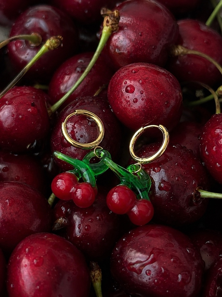 Aretes vidrio cerezas
