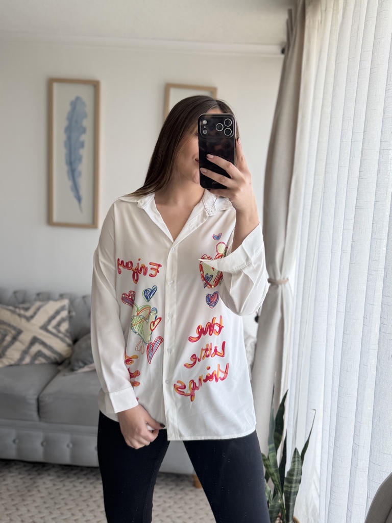 Blusa italiana blanca estampada