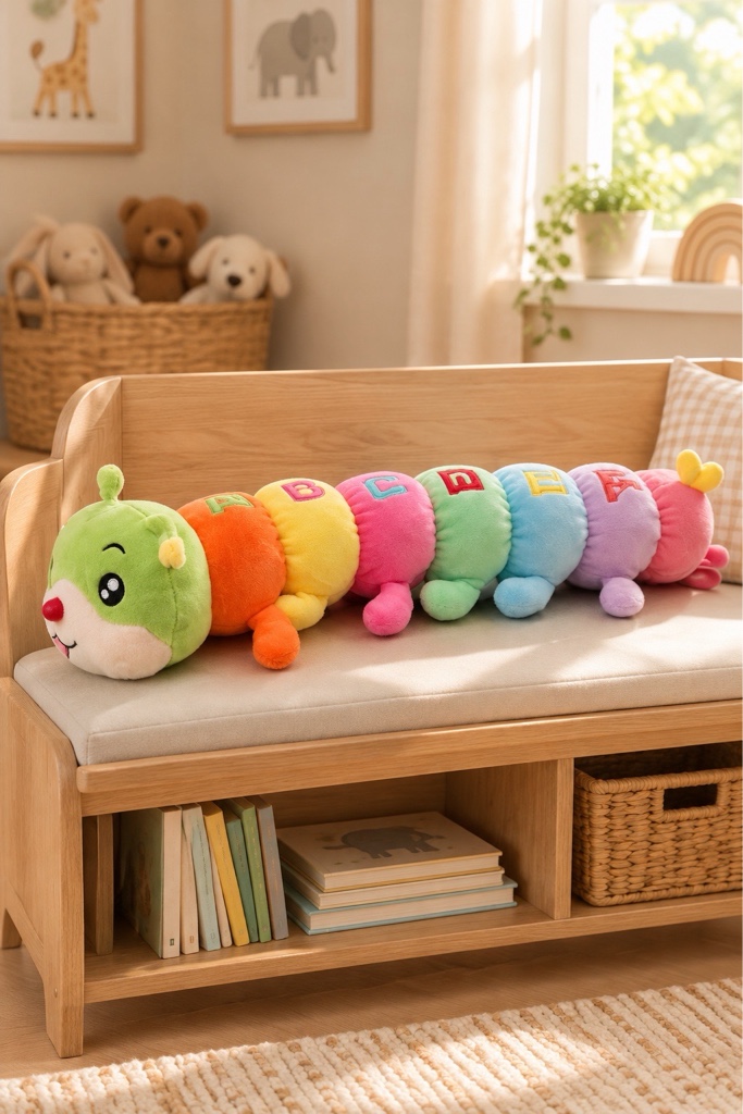 Oruga arcoiris de peluche