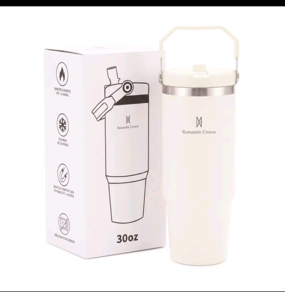 Garrafa Térmica 900ml Creme Inox com bico e Alça Flip Tumbler  para academia e trabalho