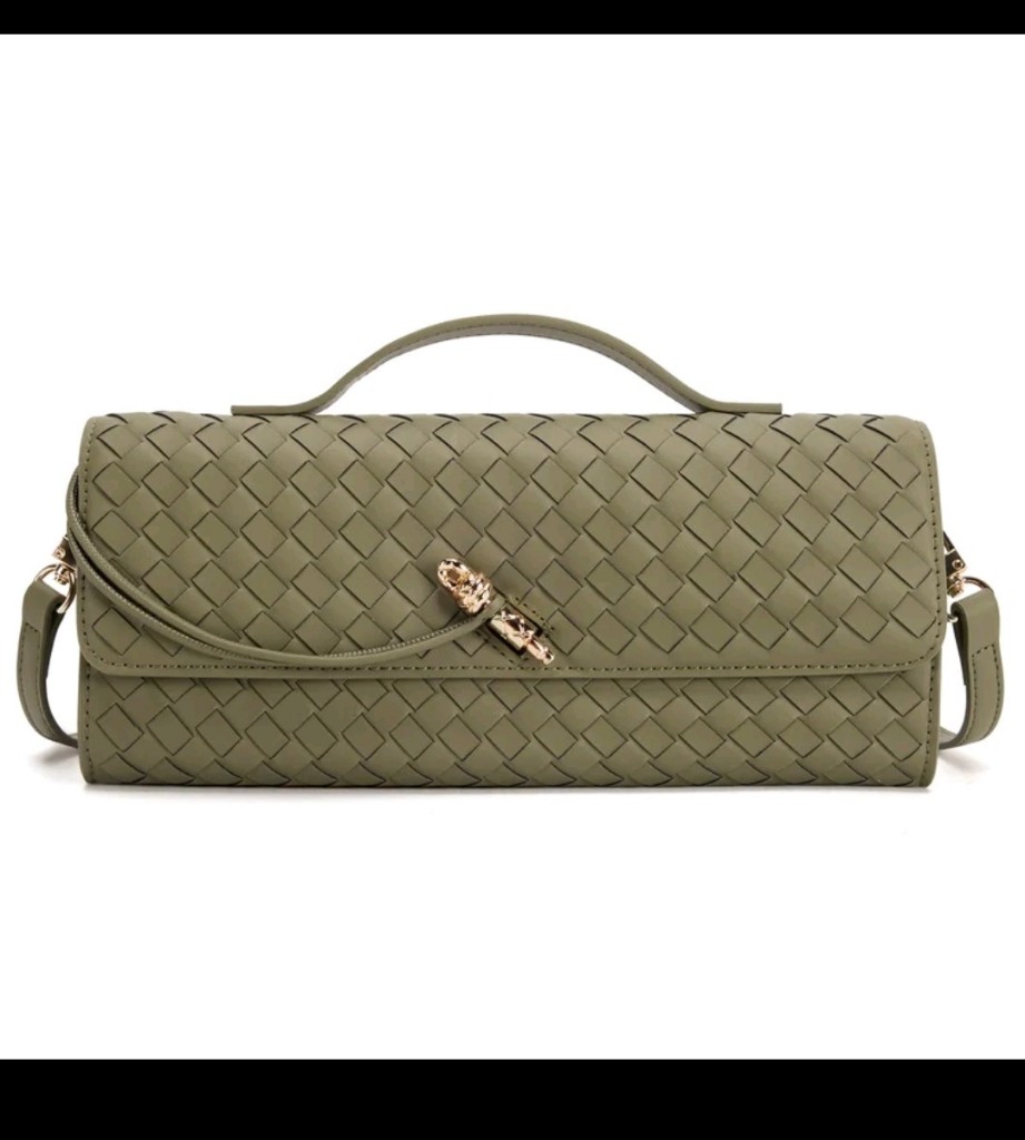Bolsa de mão feminina Trançada e Leve em PU com corrente Removível verde