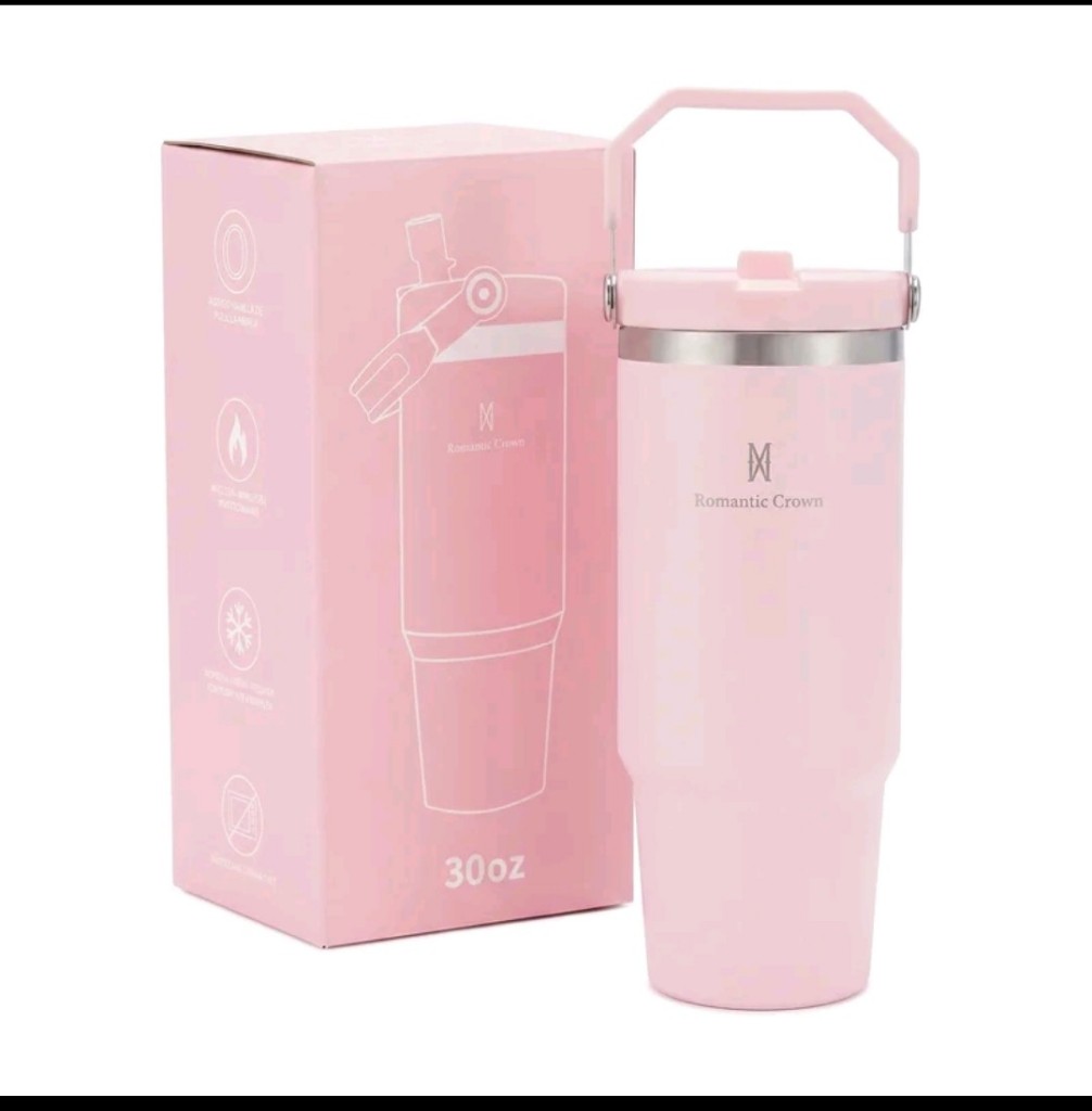 Garrafa Térmica 900ml Rosa Inox com bico e Alça Flip Tumbler  para academia e trabalho