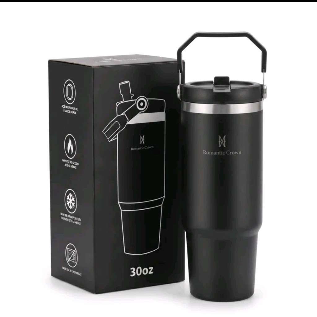 Garrafa Térmica 900ml Preta Inox com bico e Alça Flip Tumbler  para academia e trabalho