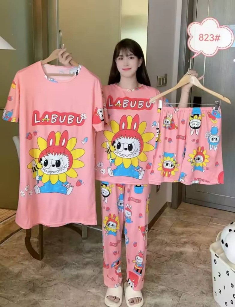 Pijama Labubu rosada 4 piezas