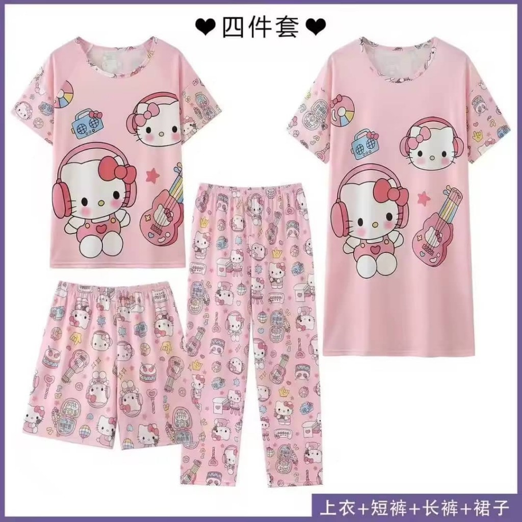 Pijama Hello Kitty rosa 4 piezas