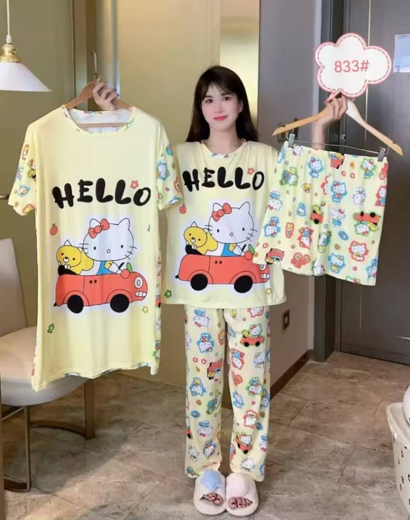 Pijama Hello Kitty amarillo 4 piezas