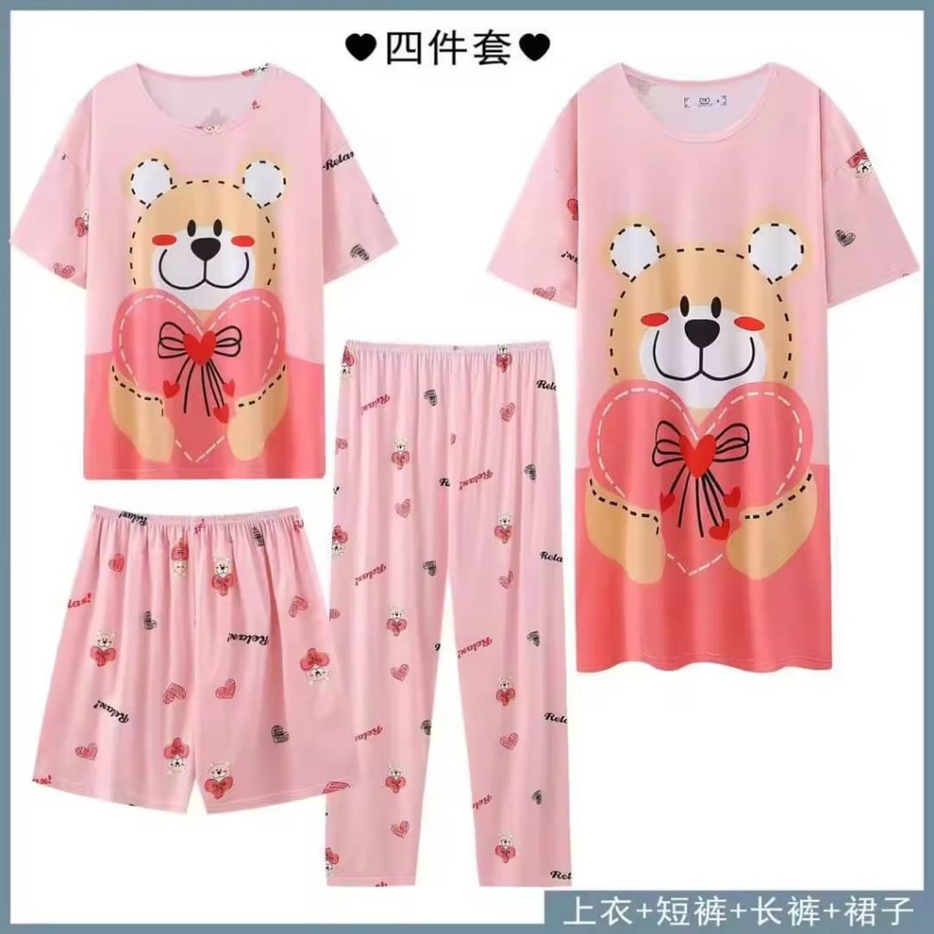 Pijama rosa oso 4 piezas