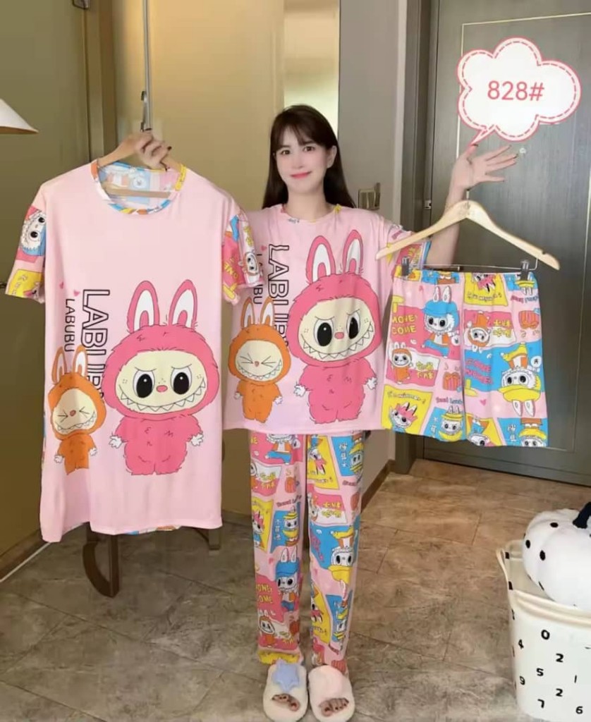 Pijama Labubu rosa 4 piezas