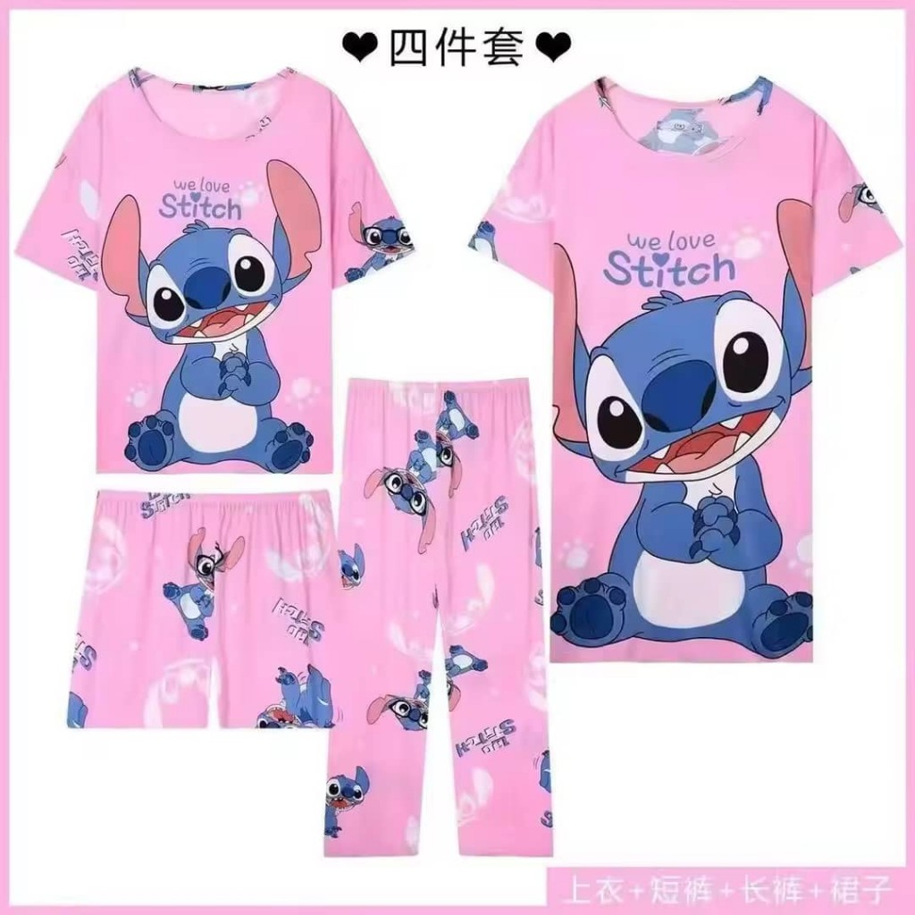 Pijama Stitch rosada 4 piezas