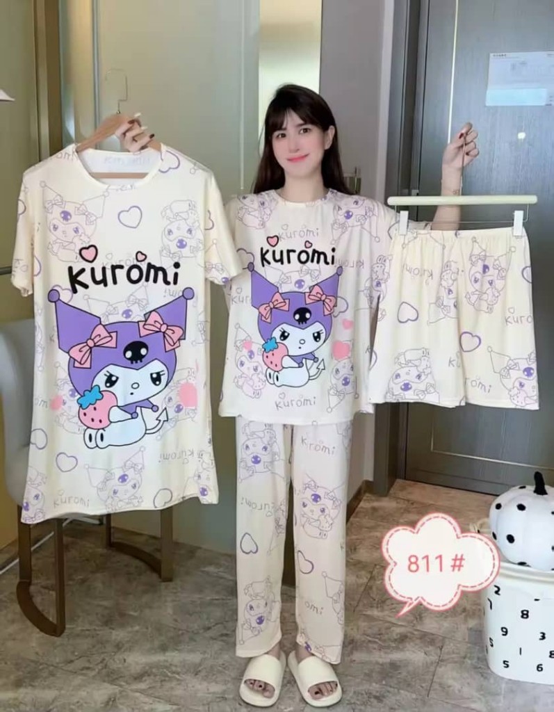 Kuromi pijama crema 4 piezas