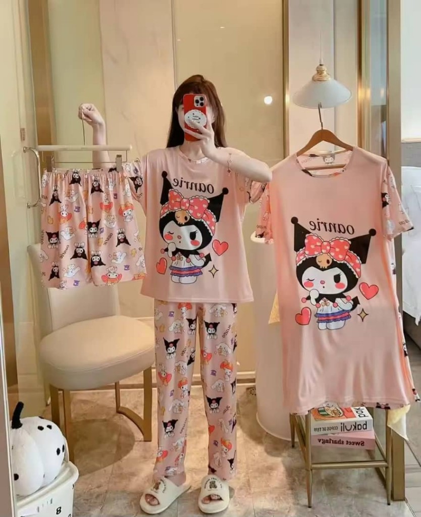 Pijama Kuromi rosado 4 piezas