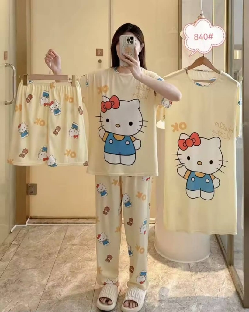 Pijama Hello Kitty crema 4 piezas