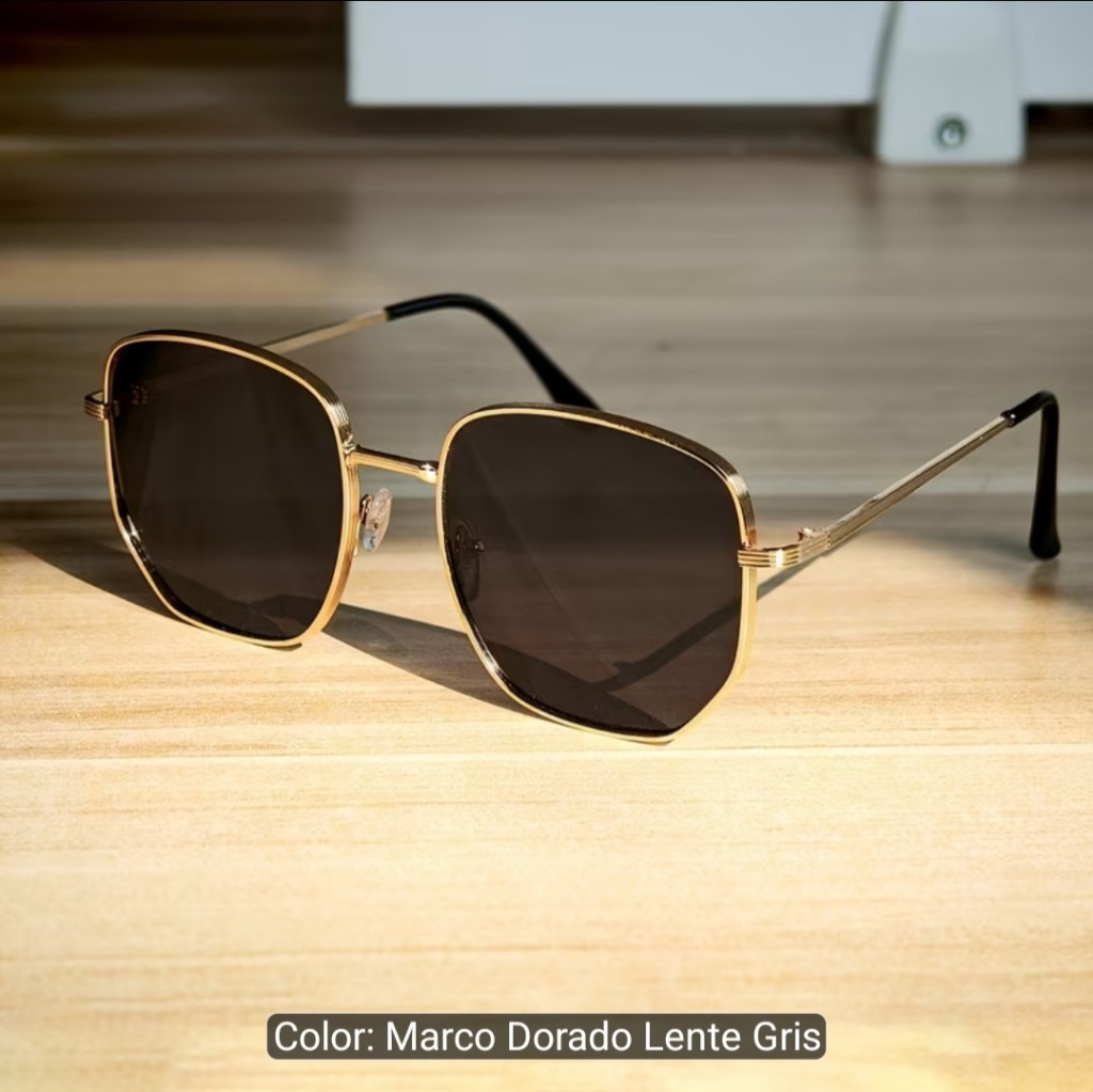 Nuevas gafas poligonales para mujer con montura de metal texturizado