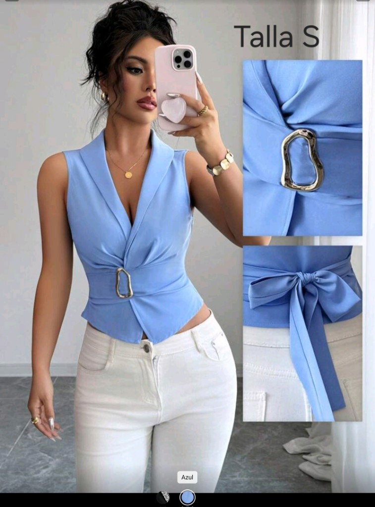 Elenzga Camisa de mujer con botones azules