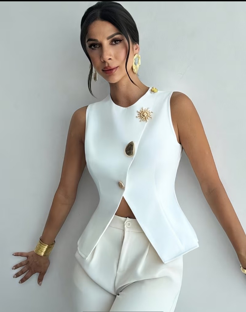 Blusa de Cuello Redondo, Elegante Y Refinado