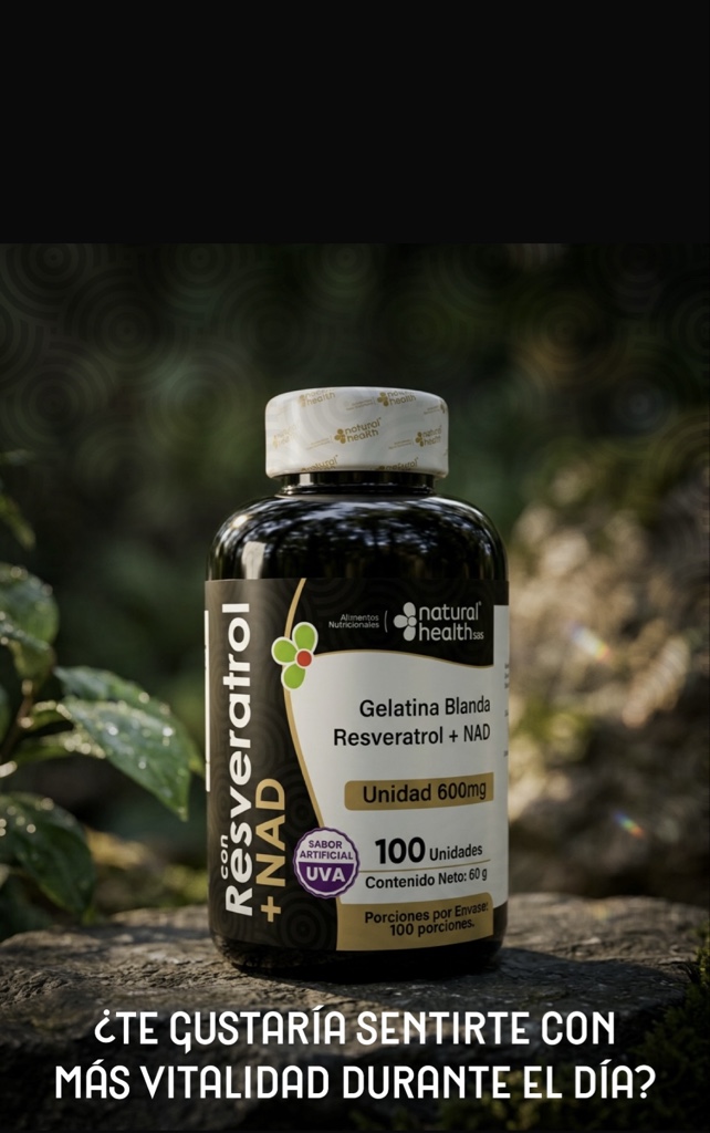 Natural Health gelatina Resveratrol + NAD uva