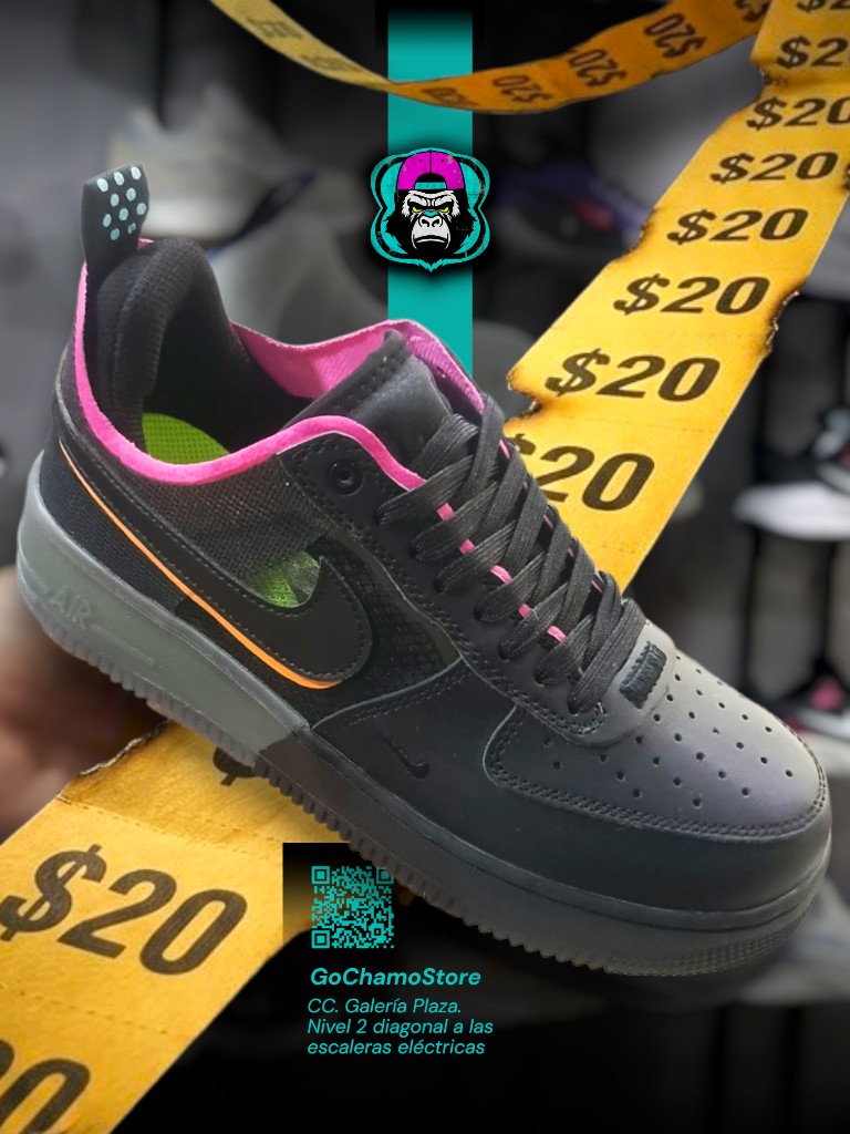 NIKE AIR FORCE 1 REACT NEGRO NEON