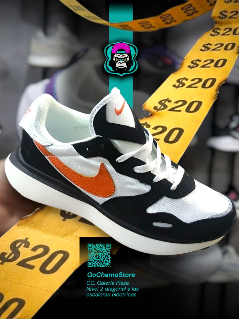 NIKE WAFFLES NEGRO/ANARANJADO