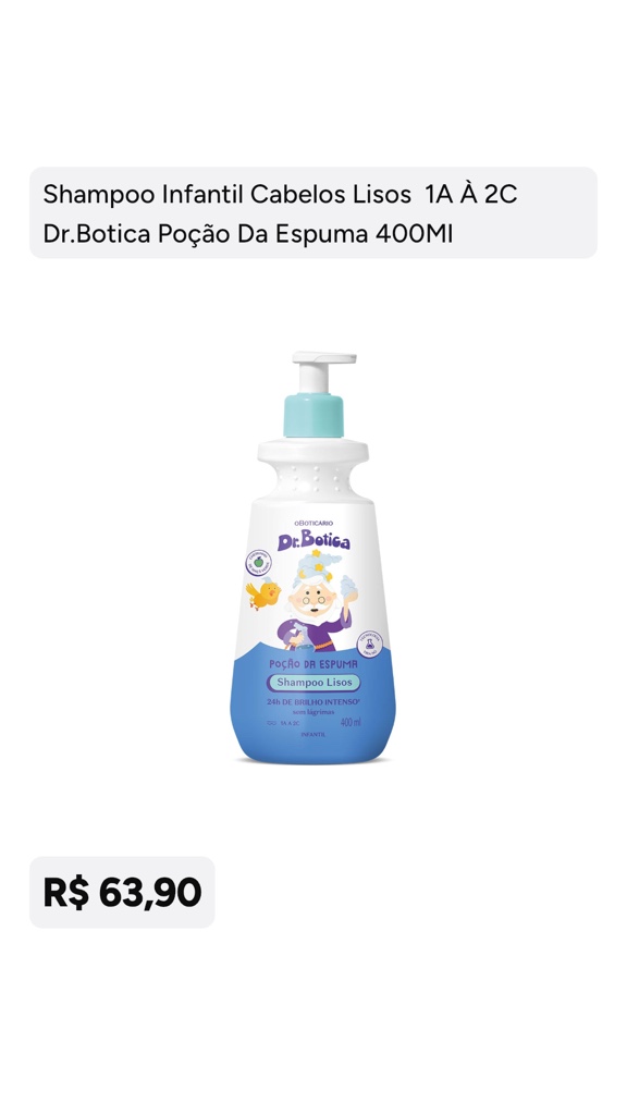 Condicionador Dr.Botica Poção da Espuma Shampoo Infantil Lisos 400ml