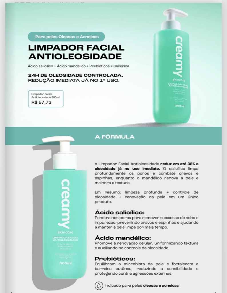 Creamy Limpador Facial Antioleosidade 300ml
