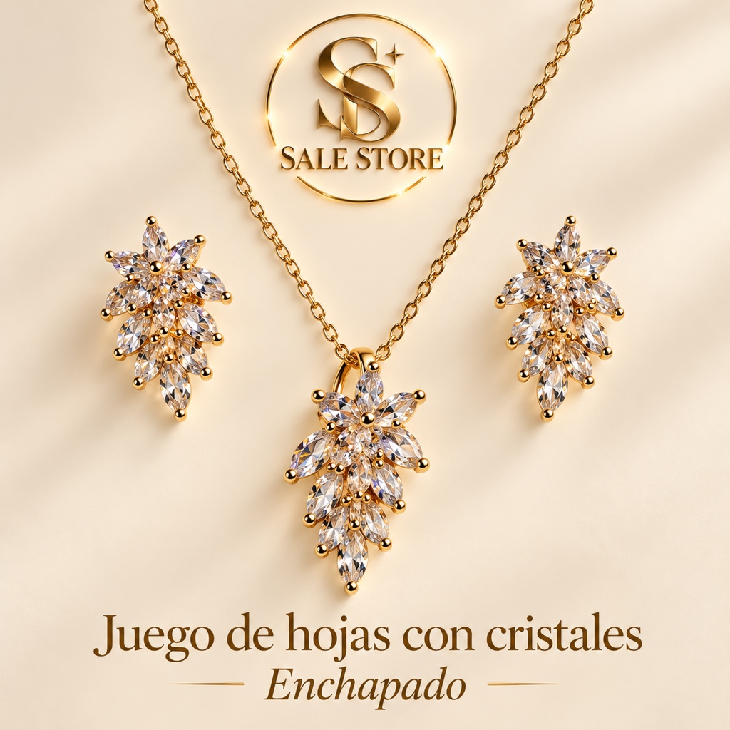 Juego de hojas dorado con cristales