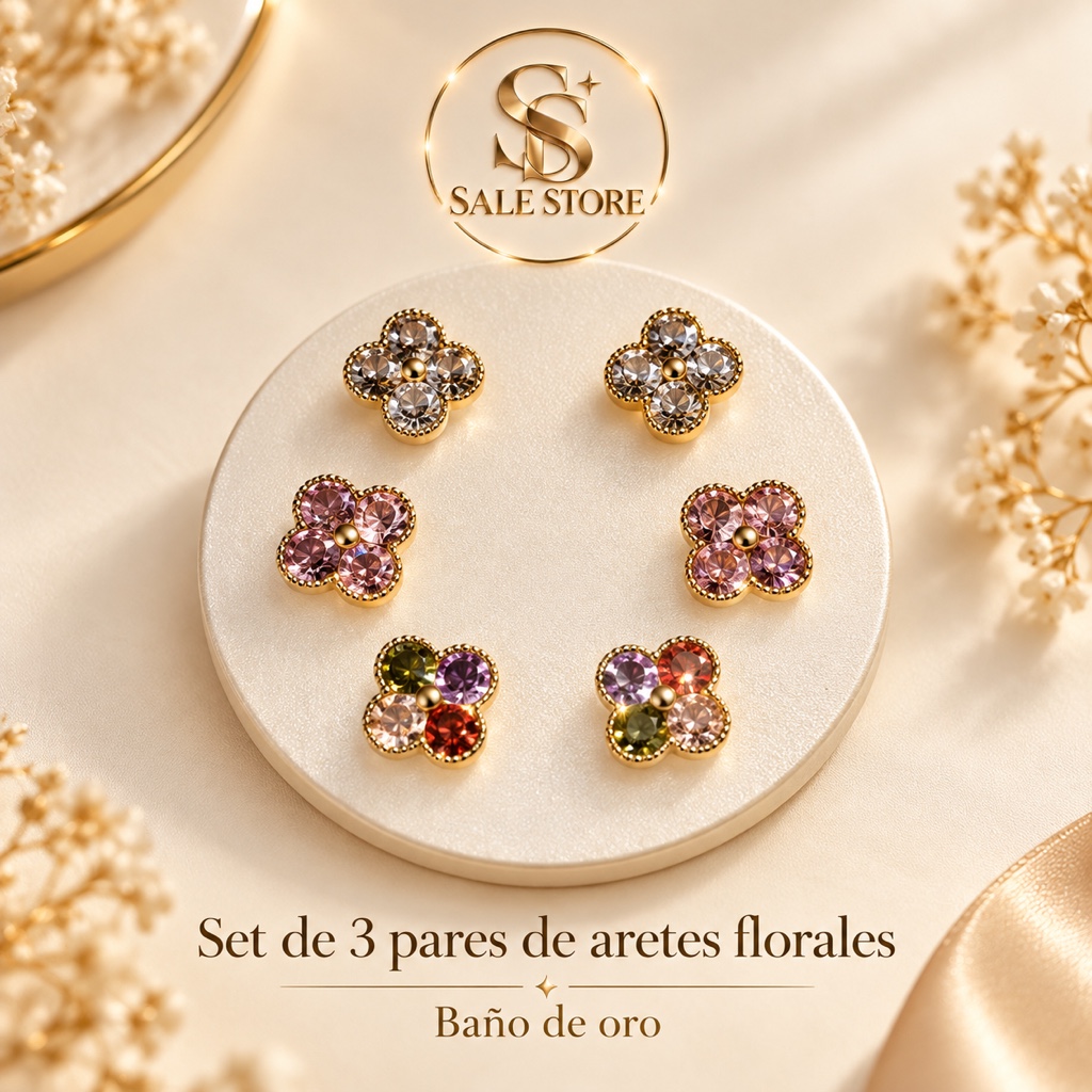 Aretes florales baño de oro