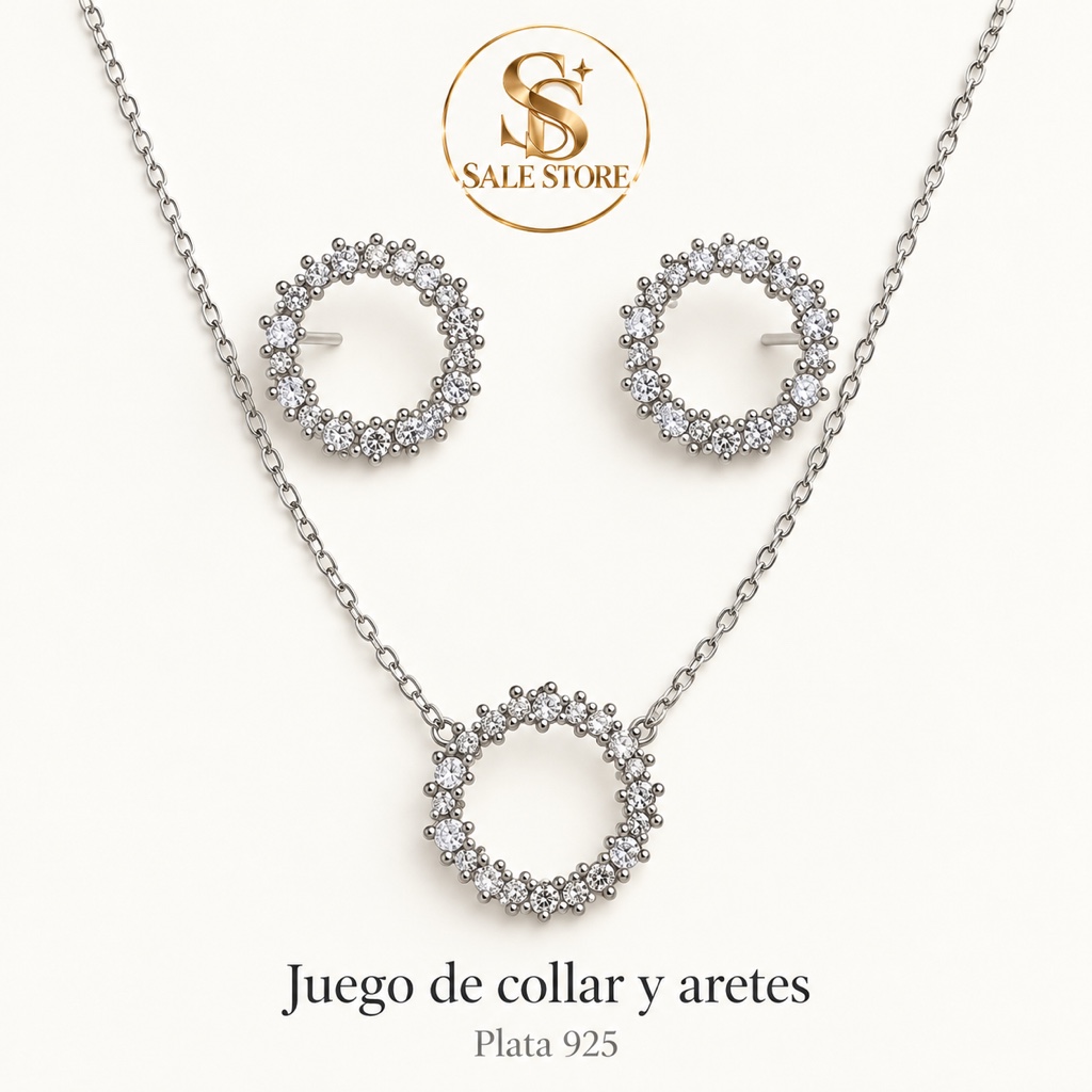 Juego collar y aretes plata 925