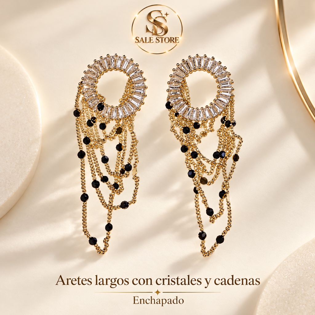 Aretes largos dorados con cristales