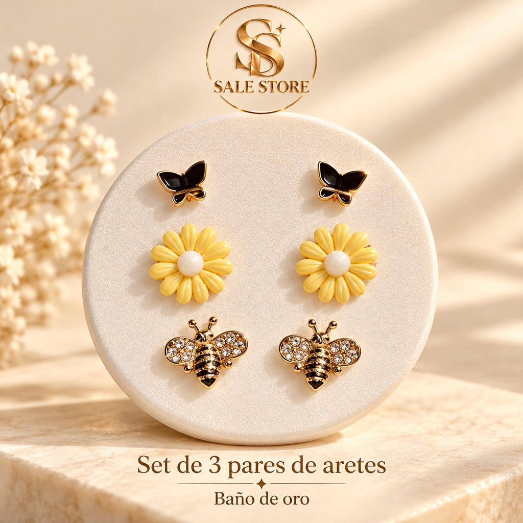 Set de aretes baño de oro