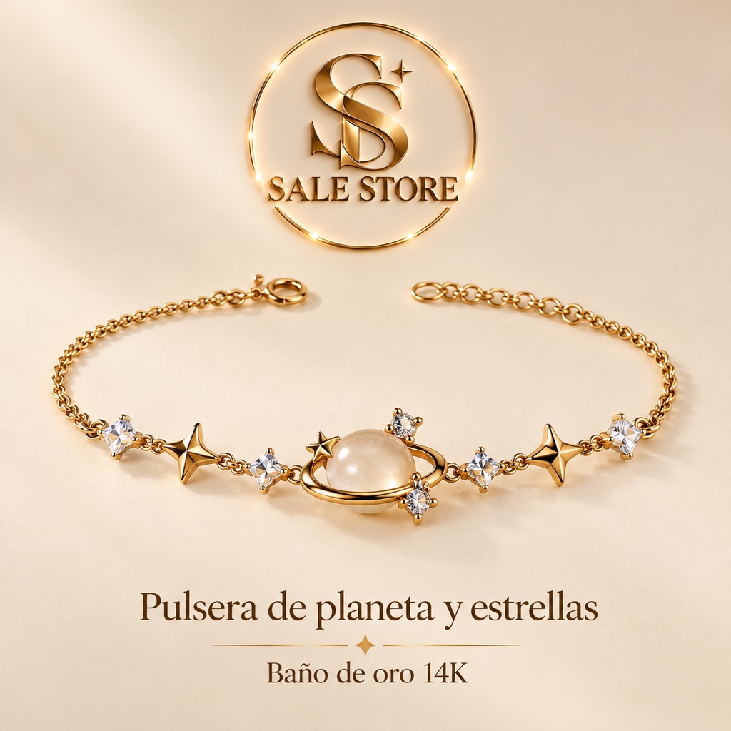 Pulsera planetas dorada baño de oro14K