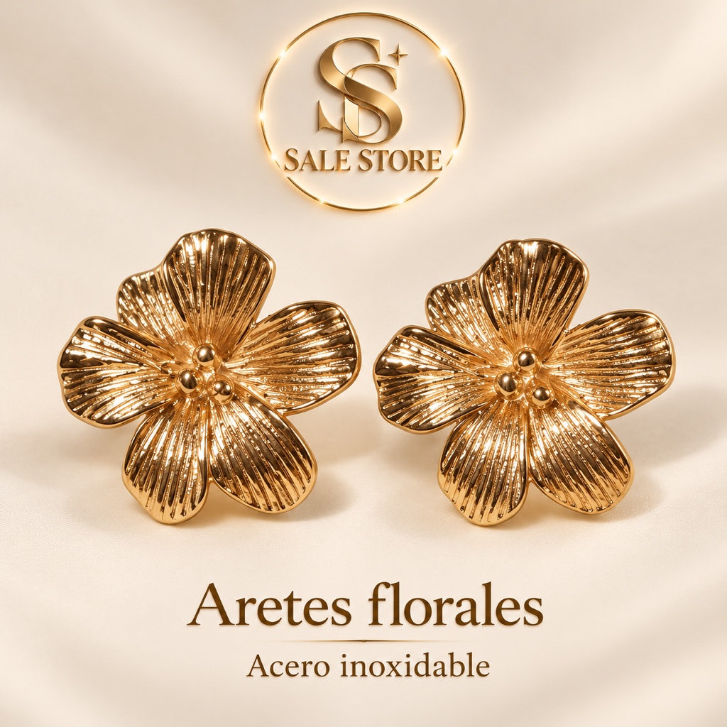 Aretes florales dorados acero inoxidable