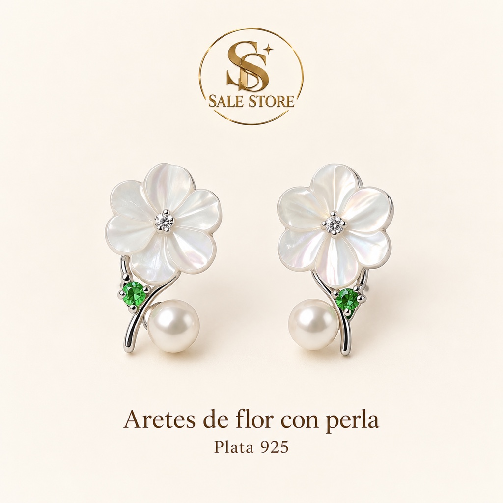 Aretes flor perla plata 925