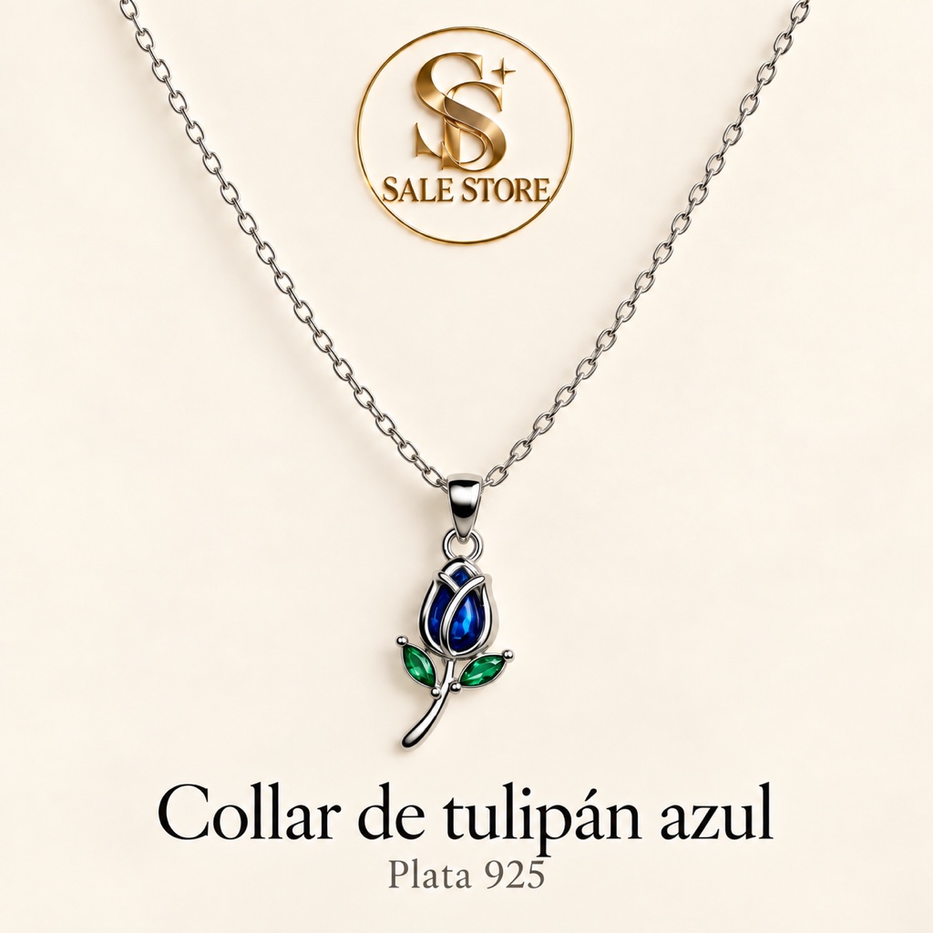 Collar tulipán azul plata 925