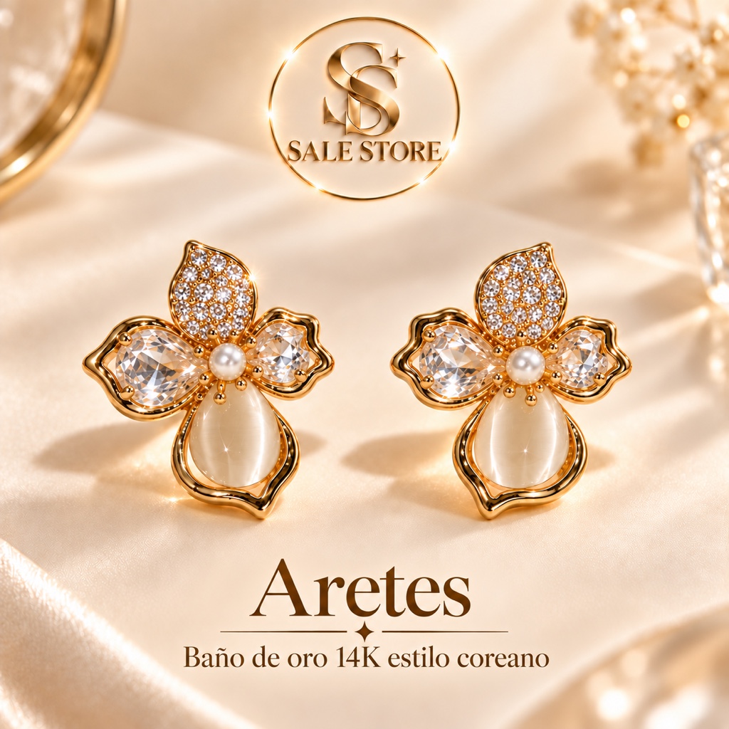 Aretes baño de oro 14k estilo coreano