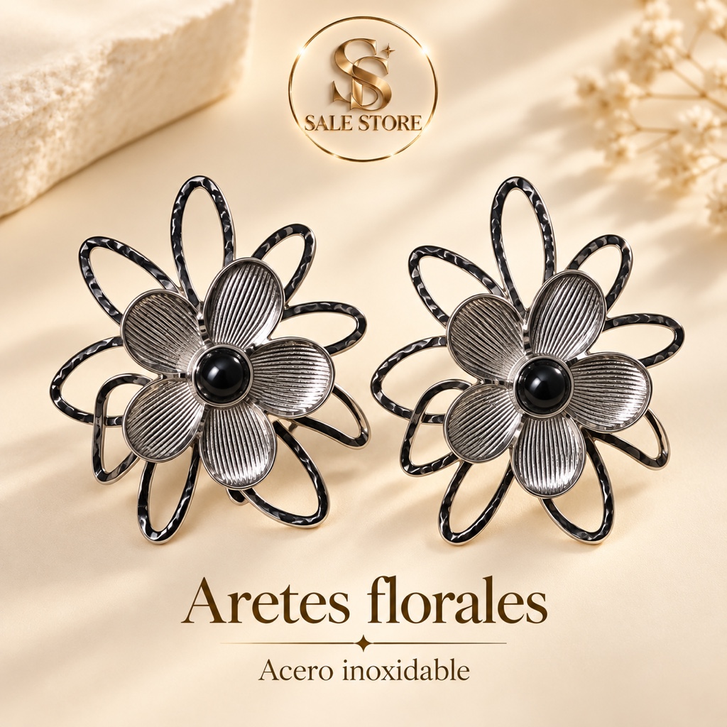 Aretes florales negros