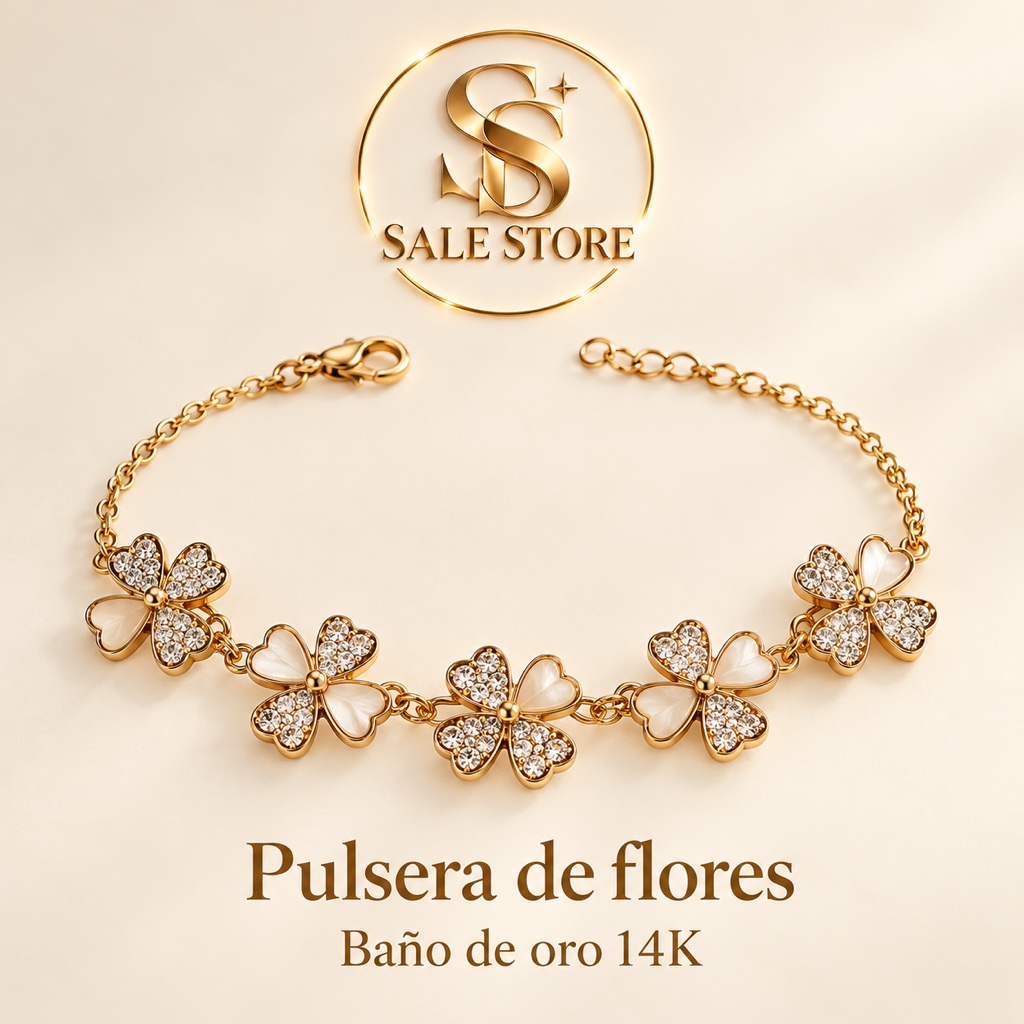 Pulsera de flores baño de oro 14K