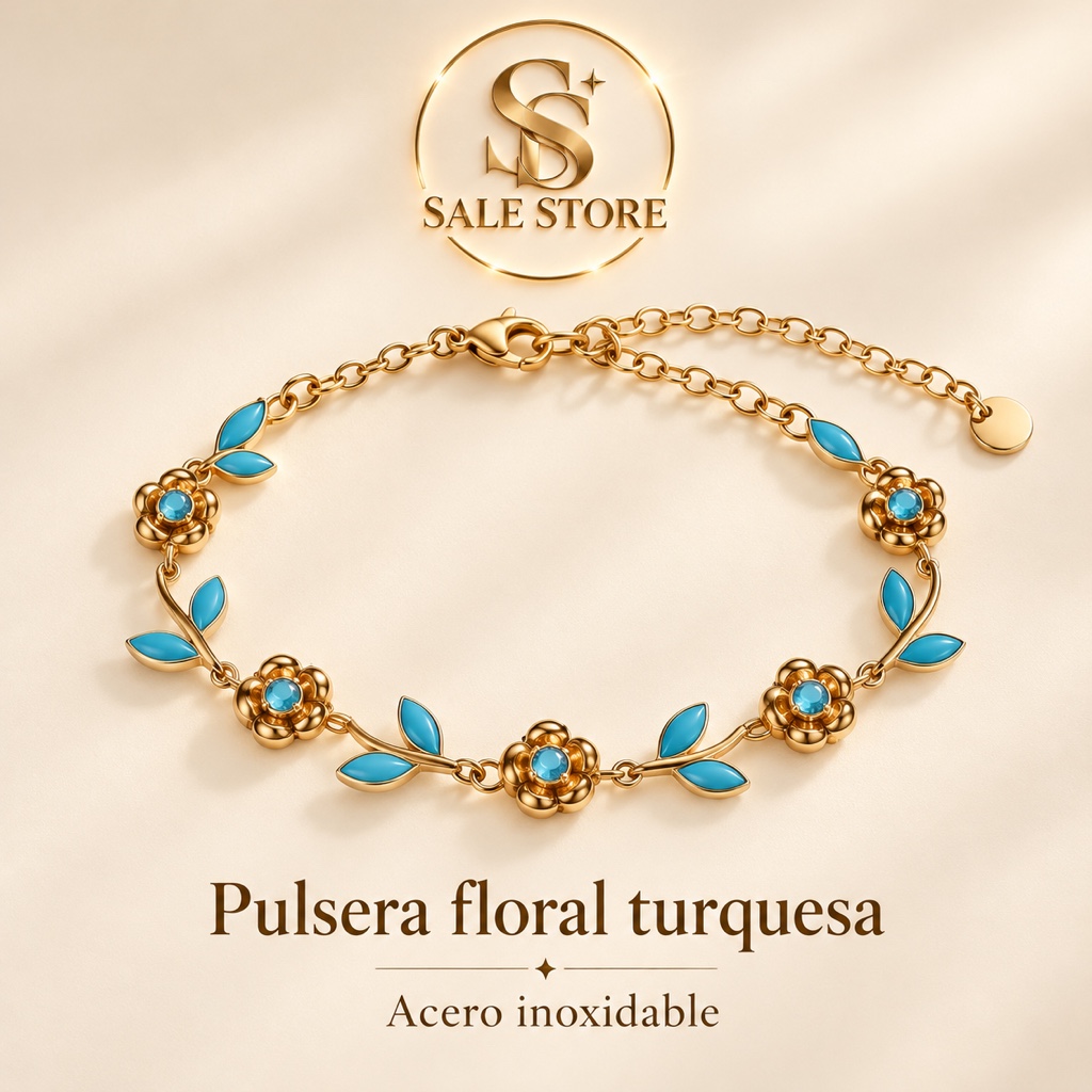 Pulsera floral turquesa