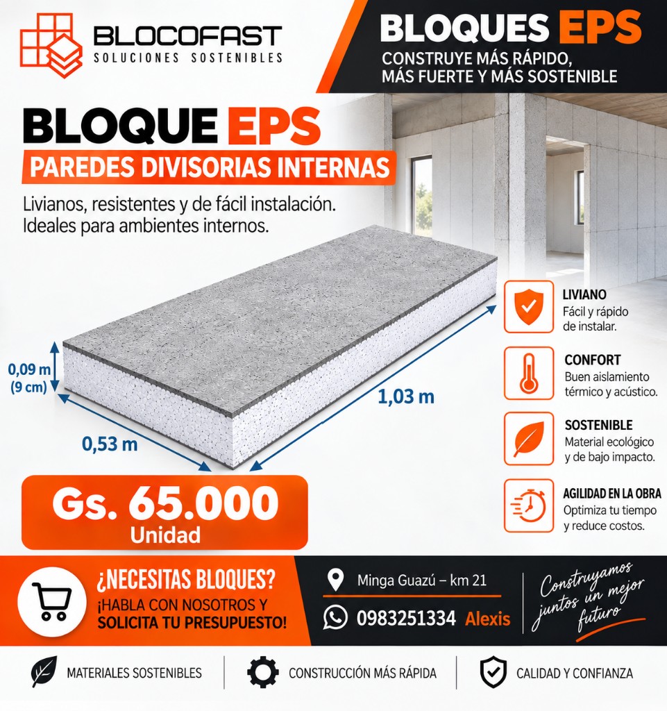 BLOQUES EPS 1.03x53x9 cm P/ PAREDES INTERNAS