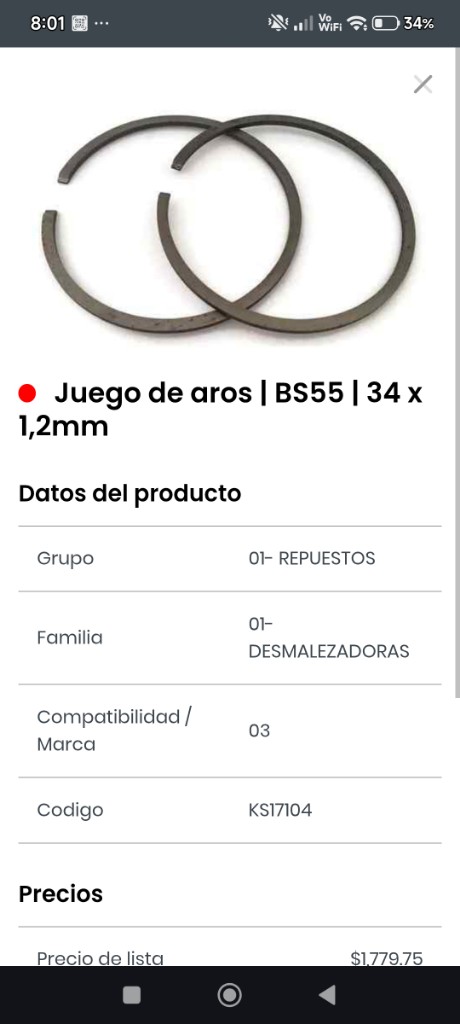 BS55 juego de aros 34x1,2mm