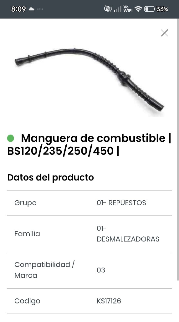 Manguera de combustible BS120/235/250/450