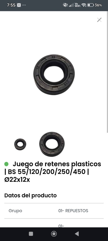 Juego de retenes plastico BS