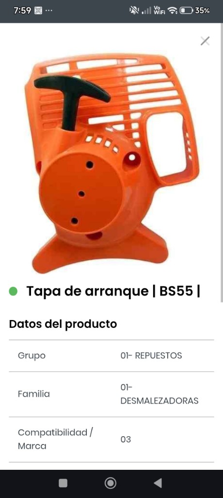 Tapa de arranque BS55 naranja