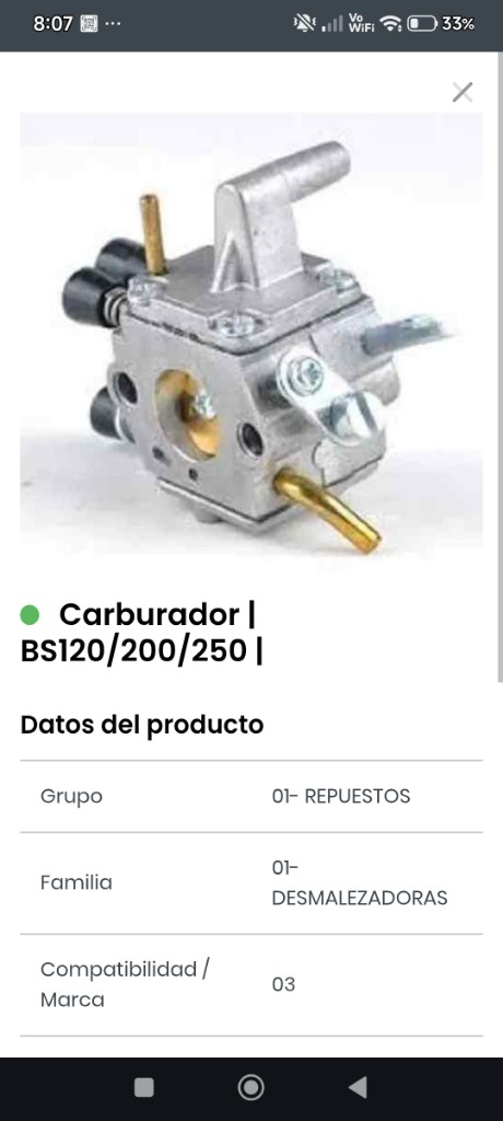 Carburador BS120/200/250